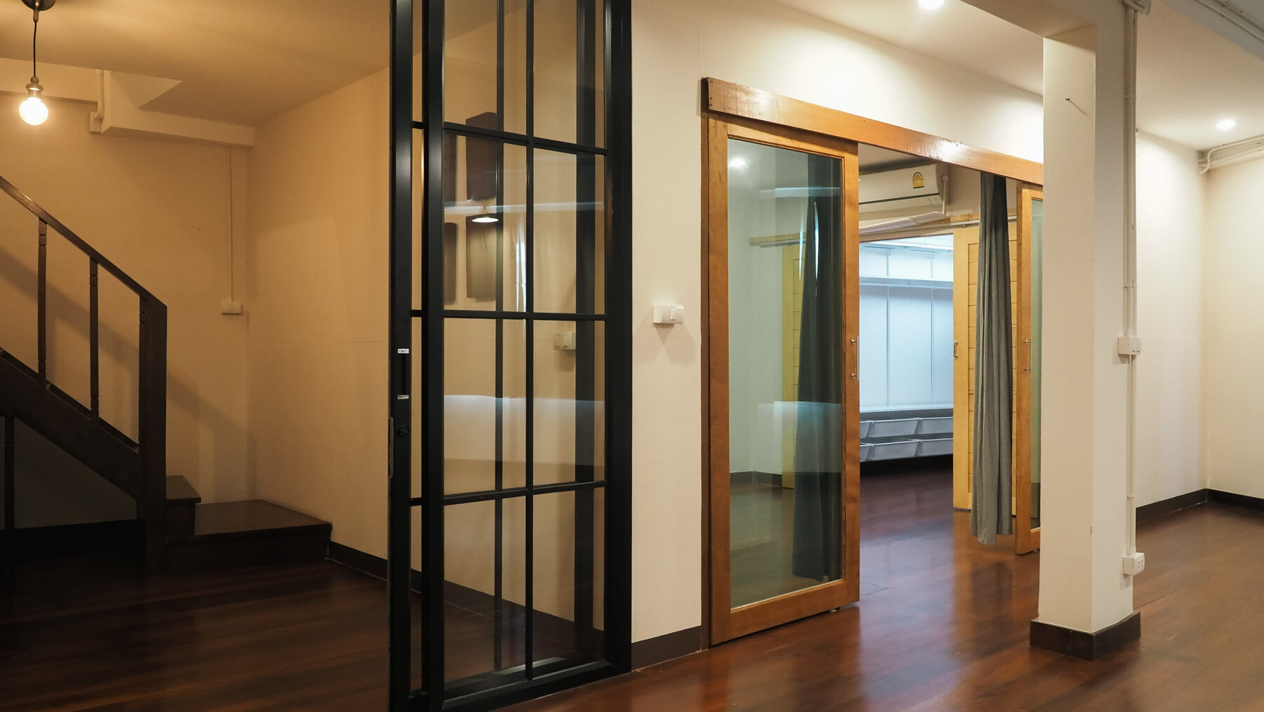 Black-framed glass partitions