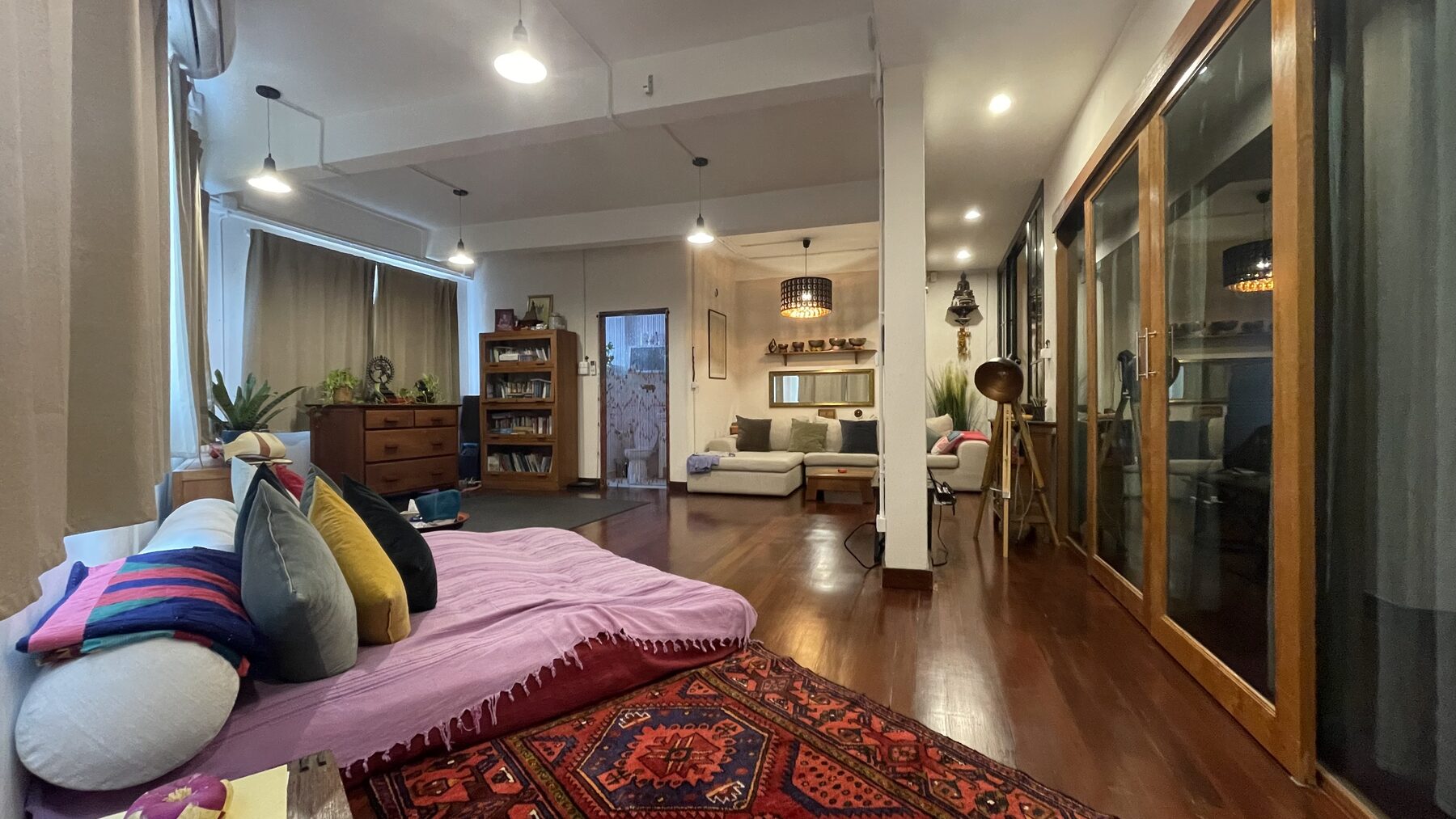 Bedroom with glass partitions